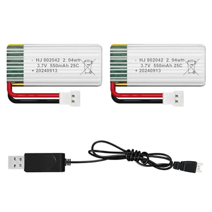 HAWK'S WORK 2 Pcs 3.7V Lipo Battery, 550 mAh Rechargeable Lithium Polymer Battery for RC Plane Helicopter Drone All Models & Toys (MX2.0 Connector) - size: 550mAh-MX2.0