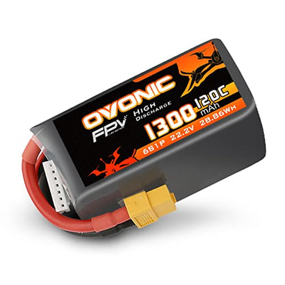 OVONIC 6s Lipo Battery 120C 1300mAh 22.2V Lipo Battery with XT60 Connector for RC FPV Racing Drone Quadcopter