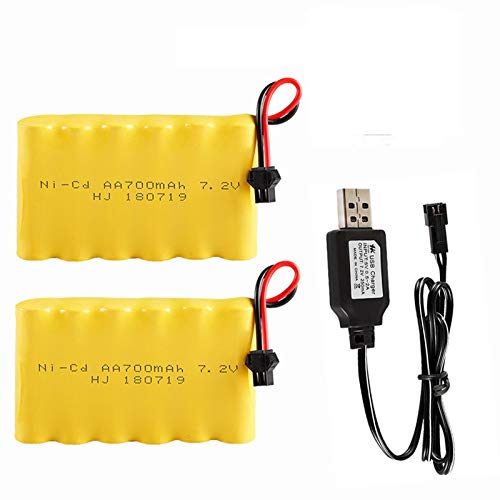 CBB 7.2V 700mAh NI-CD Battery Rechargeable for Huina 1550 550 RC Excavator 2 Pack 7.2V 700mAh Battery with USB Charger