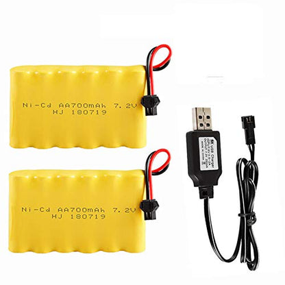 CBB 7.2V 700mAh NI-CD Battery Rechargeable for Huina 1550 550 RC Excavator 2 Pack 7.2V 700mAh Battery with USB Charger