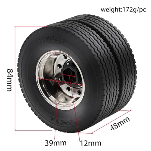 RC Repairs Models For Tamiya For Scania For Volvo For Actros For Man 1/14 Wheel Drive/Bearing Hub Rim Double Wheels Set RC Trailer Tractor Truck Car(2 Rear) - size: 2 Rear