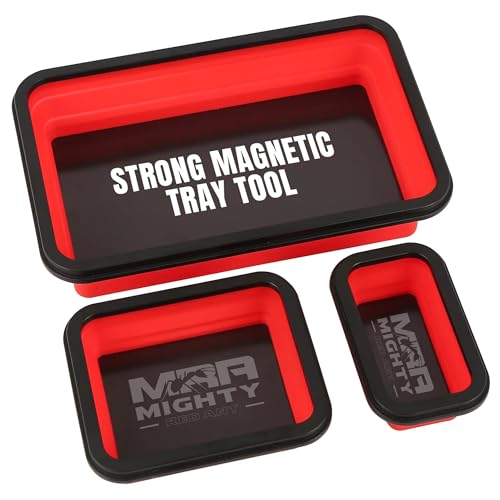 Magnetic Parts Tray Set 3-Pack - Collapsible Silicone Magnetic Tray with Strong Base - Multi-Size (Red) - color: Red