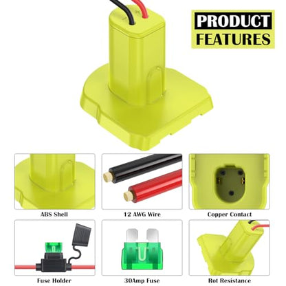 2 Pack Power Wheels Adapter for Ryobi 18V Battery, Converter Kit with Fuses & Wire Terminals & 12AWG Wire, Power Connector for DIY RC Car Toys and Ride On Truck - size: 2-Pack