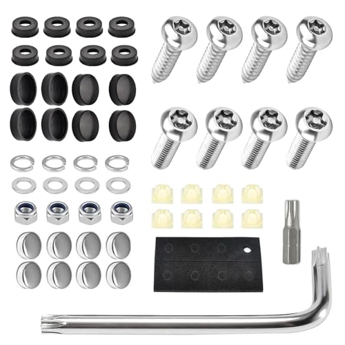 54 PCS Anti Theft License Plate Screws, Stainless Steel Tamper Resistant M6/1/4" Bolts Fastener Kit, Rust Proof Car Tag Frame Holder Mounting Hardware, Universal for Most Cars