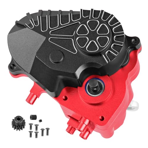 Aluminum Gearbox Complete Transmission Case w/Gear Upgrades Part for 1/10 SCX10-AXI03004 Capra 1.9 UTB RC Crawler Car,(Black-Red) - color: Black Red - (Gearbox)