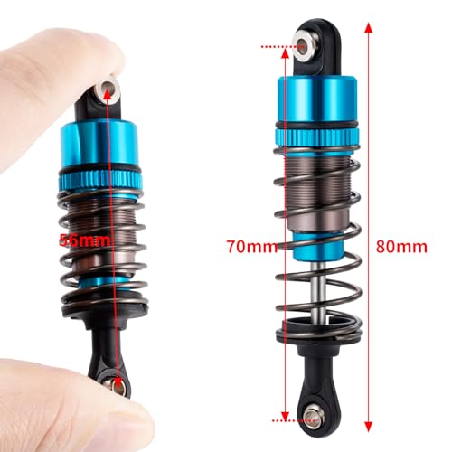 4PCS 1/10 70MM 95MM RC Oil filled Shock Absorbers Kit Front & Rear Shock Absorber Damper Assembled Set Compatible with Tamiya TT-02B DT-02 DT-03 DF-02 1/10 Buggy Car Upgrades Parts (Blue) - color: Blue