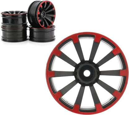Hard Plastic 63mm Drift Car Tyres 12mm Wheels for 1/10th Scale HSP Tamiya HPI Kyosho TT02 Road Drift Car Hard Tyre Replacement, Set of 4 (Black/Red) - color: Black/Red