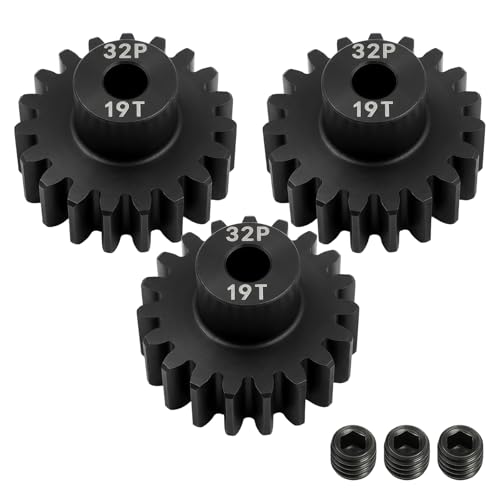 32P 19T Pinion Gear 3.175mm Shaft Hardened Steel, 32 Pitch Motor Gear for 1/10 Scale RC Car Truck Crawler Monster Buggy, Compatible with Traxxas for Axial 540 550 Brushed 3650 3660 Brushless - color: 19T