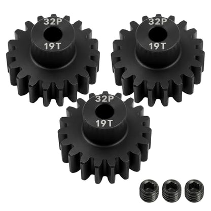 32P 19T Pinion Gear 3.175mm Shaft Hardened Steel, 32 Pitch Motor Gear for 1/10 Scale RC Car Truck Crawler Monster Buggy, Compatible with Traxxas for Axial 540 550 Brushed 3650 3660 Brushless - color: 19T