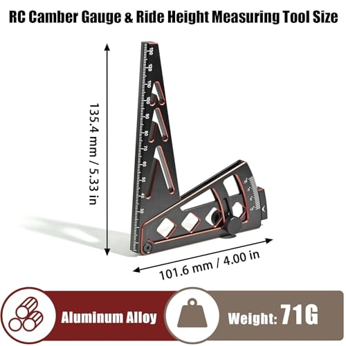 Ride Height Gauge RC Car Camber Gauge Adjustable RC Car Wheel Rim Measuring Tool Ruler, CNC-Machined Aluminum Alloy Height Camber for Traxxas Arrma Losi Axial HPI Redcat Racing 1/10 1/8 1/7 Scale Red - color: Red