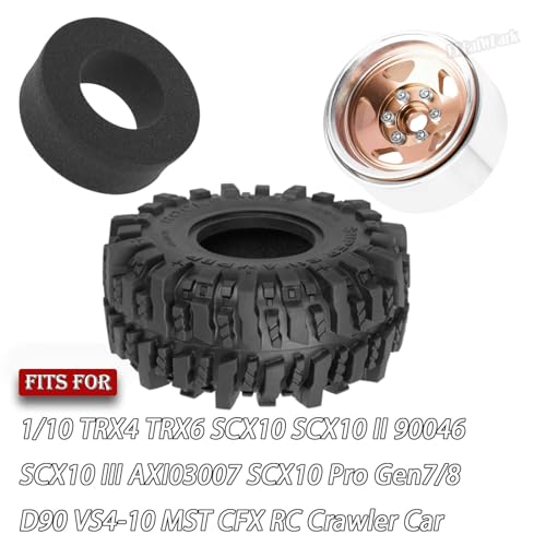 4PCS RC 1.9 in Wheel Tires for 1/10 TRX4 TRX6 SCX10 SCX10 II 90046 SCX10 III AXI03007 Gen7/8 D90 VS4-10 RC Crawler Car,BRCatWPark Alloy 1.9 Beadlock Wheel and Rubber Tires w/Sponge,Brown - color: Brown - (Tires)