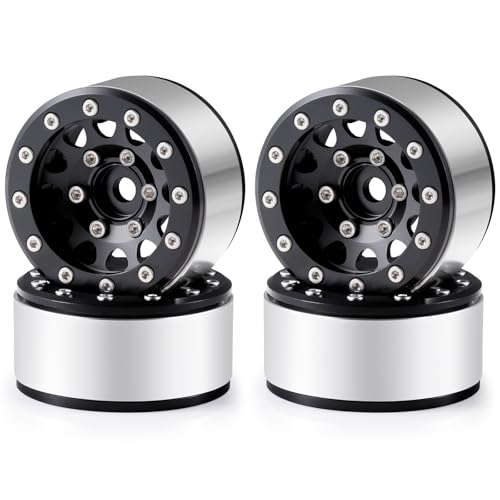 Aluminium 1.55" RC Beadlock Wheel Hub Rims for AXIAL UTB18 D90 TF2 CC01 AX90069 MST JIMNY 1/10 RC Crawler Trail Truck Car Upgrade Parts (Black) - color: Black
