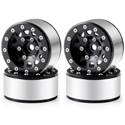 Aluminium 1.55" RC Beadlock Wheel Hub Rims for AXIAL UTB18 D90 TF2 CC01 AX90069 MST JIMNY 1/10 RC Crawler Trail Truck Car Upgrade Parts (Black) - color: Black