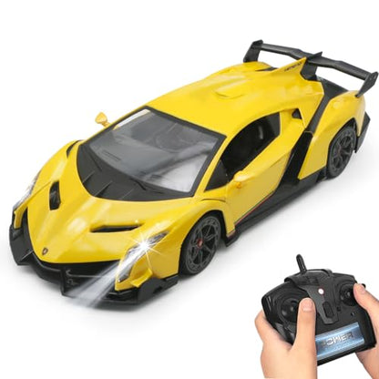 Remote Control Car Lamborghini Licensed 1:24 RC Car 2.4G,Yellow | Veneno Officially Licensed LED Lights Toy RC Cars Model Vehicle for Boys 6,7,8 Years Old - color: Yellow