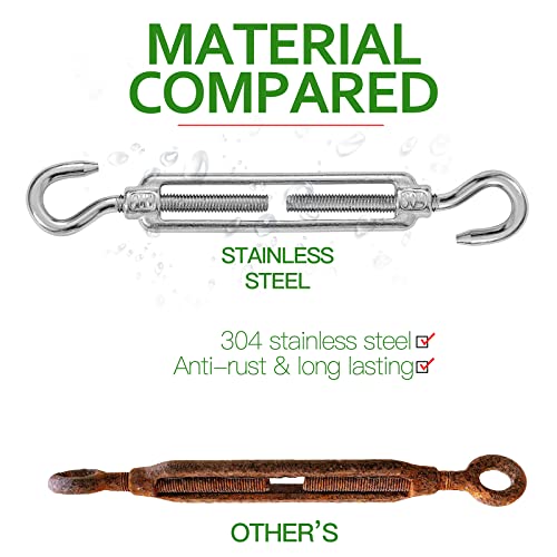 6PCS M6 Hook & Hook Turnbuckle 304 Stainless Steel Turnbuckle Wire Rope Tension Heavy Duty Turnbuckles for Cable Railing Wire Rope Hardware Kit (M6, Hook & Hook) - style: Hook & Hook-M-6