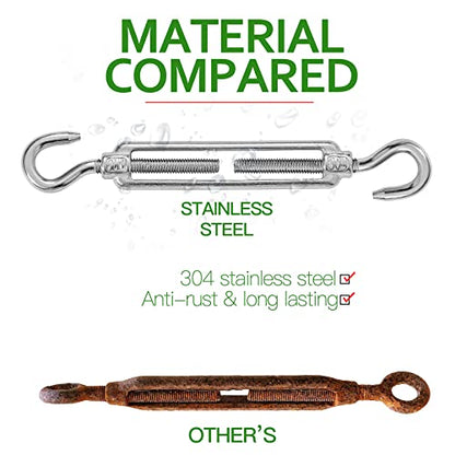 6PCS M6 Hook & Hook Turnbuckle 304 Stainless Steel Turnbuckle Wire Rope Tension Heavy Duty Turnbuckles for Cable Railing Wire Rope Hardware Kit (M6, Hook & Hook) - style: Hook & Hook-M-6