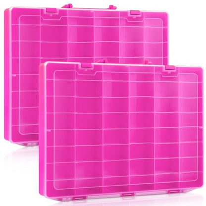 2 Pcs 48 Grids Plastic Bead Organizer Box with Divider, Pink - color: Pink