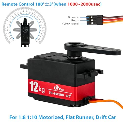 12kg Low Profile Servo 270 Degree 1000-200ues TD-9512 RC Digital Short Body Servo Waterproof Full Metal Gear High Speed for 1/8 1/10 RC Drift Car Helicopter Tail Robot - size: Semi-metal 270°-remote