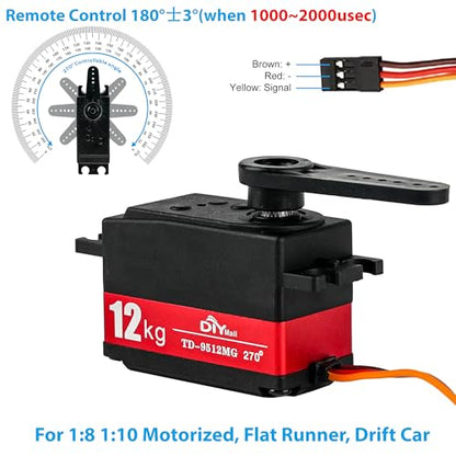 12kg Low Profile Servo 270 Degree 1000-200ues TD-9512 RC Digital Short Body Servo Waterproof Full Metal Gear High Speed for 1/8 1/10 RC Drift Car Helicopter Tail Robot - size: Semi-metal 270°-remote
