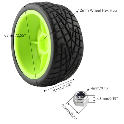 1/10 Scale OD2.55 RC On Road Touring Racing Tires 12mm Hub Wheel Hex Compatible with Traxxas 4 Tec 2.0 Tamiya TT01 XV01 Kyosho WR8 Sakura WLtoys HPI 1/10 Arrma Grom RC Cars(Green) - color: Green