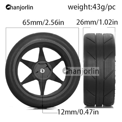 1/10 On Road Tires and Aluminum Wheels 12mm Hex RC Rally Racing Tyres OD 2.56" for Tamiya TT01 TT02 XV01 TA06 A959 PTG2 HPI KYOSHO PTG2 Traxxas 1:10 Street Touring Drift Car 4PCS (Black) - color: Black