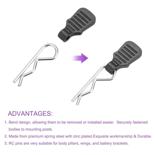 DMiotech 50Pcs Body Clips Pins with Pull Tabs, Silvery Universal RC Cars Parts Shell Replacement Parts for 1/8 1/10 Scale RC Car