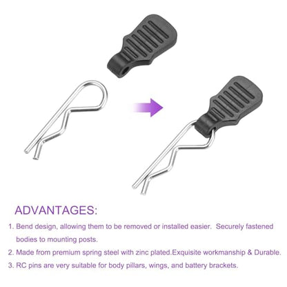 DMiotech 50Pcs Body Clips Pins with Pull Tabs, Silvery Universal RC Cars Parts Shell Replacement Parts for 1/8 1/10 Scale RC Car