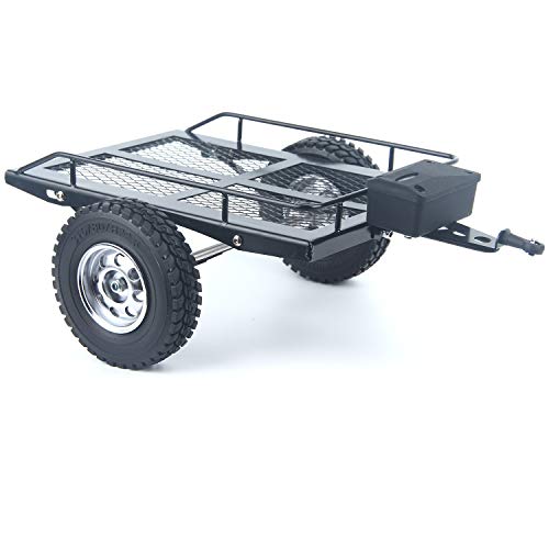 LCX Racing 1/10th RC Crawler Car Heavy Duty Metal Trailer RC Crawler Hooper Trail Cargo Carrier Metal Kit for Axial SCX10 SCX10 II TRX4 TRX6 Redcat Gen7 Gen8 D90 HPI