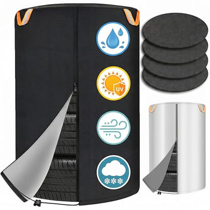 Tire Cover for Storage, Dual-Sided Use, 420D Waterproof Tire Storage Bag with 4 Felt Pads, Waterproof Zipper, Reflective Handles, UV Protection, Dirt-Resistant for Indoor & Outdoor Use –L: 33*47.2 in - size: L: 33*47.2 in