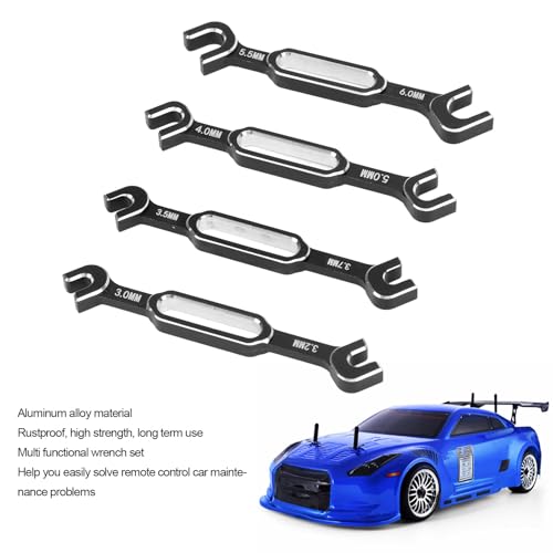 Tyenaza 4Pcs RC Aluminum Alloy Wrench, 3/3.2/3.5/3.7/4/5/5.5/6mm Turnbuckle Nut Ball Joint Remover with Multifunction RC Shock Absorber Plier Repair Tool KitRepair Tool Kit (Black) - color: Black