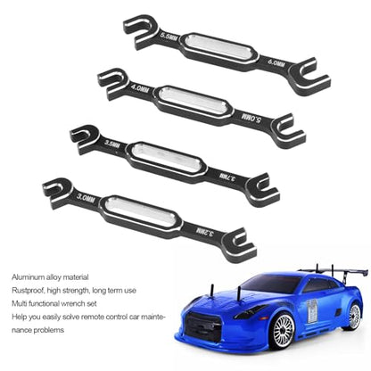 Tyenaza 4Pcs RC Aluminum Alloy Wrench, 3/3.2/3.5/3.7/4/5/5.5/6mm Turnbuckle Nut Ball Joint Remover with Multifunction RC Shock Absorber Plier Repair Tool KitRepair Tool Kit (Black) - color: Black
