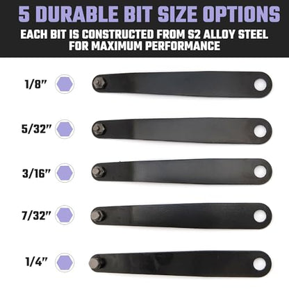 NEIKO 01320A Ultra Low Profile Offset Screwdriver Hex Set, 5 Pc, Heavy Duty S2 Steel Construction, SAE, 10mm Bit Depth, Angled Hex Bit, Bent Screwdriver for Tight Spaces, Allen Wrench Keychain - style: Hex SAE