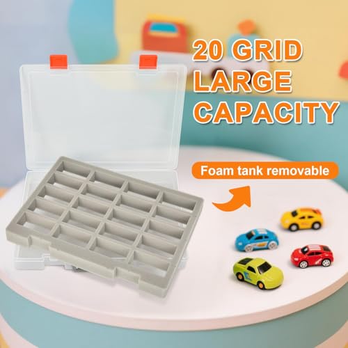 Xuerdon Toy Car Storage Case with 20 Foam Slots for Hot Wheels/for Matchbox | 1:64 Transparent Display Case for Buses and SUVs, Kids and Collectors, Wall-Mountable with Removable Foam, Box Only - size: For 1:64 Buses & SUVs