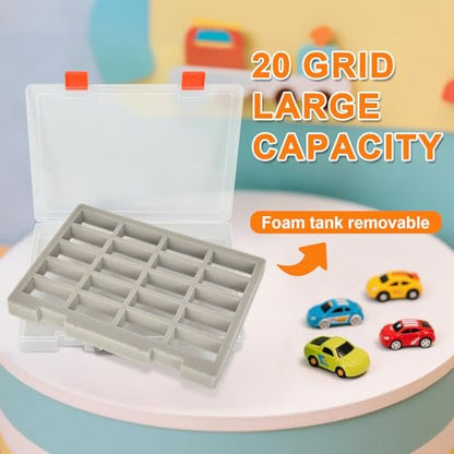 Xuerdon Toy Car Storage Case with 20 Foam Slots for Hot Wheels/for Matchbox | 1:64 Transparent Display Case for Buses and SUVs, Kids and Collectors, Wall-Mountable with Removable Foam, Box Only - size: For 1:64 Buses & SUVs