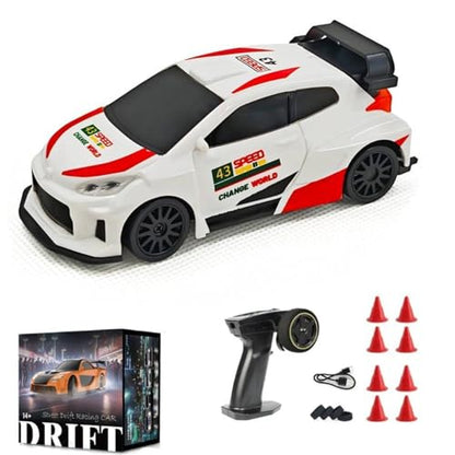 Aetheria 1/43 RC Drift Racing Car with Gyro, 4WD Fully Proportional Mini Electric Race Vehicle with LED Lights Remote Control High Speed Car for Adult Outdoor - Ready to Run (Gyro White) - color: Gyro White
