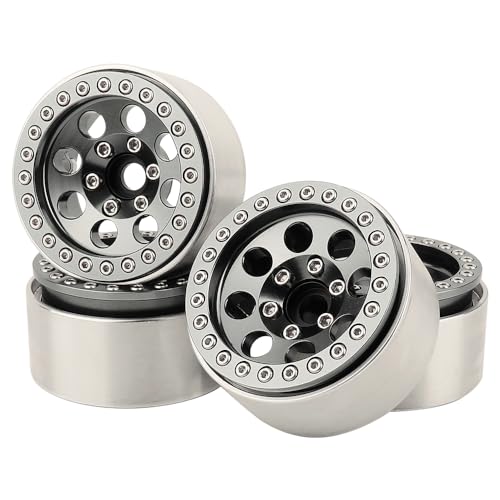 4PCS 1.9 Inch Beadlock Wheel Hub Rim Rims Aluminum Alloy for 1/10 TRX4 TRX6 Axial SCX10 D90 SCX10 II III AXI03007 GRT EX86190 RC Crawler Upgrade(A) - color: Gray