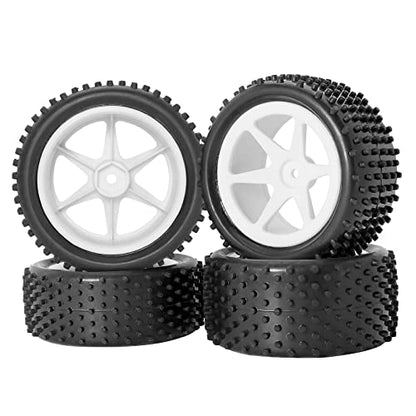 12mm Hex RC Wheels and Tires for 1/14 1/16 Hyper Go H14BM H16BM Tires and Wheels for 1/10 Traxxas Bandit Tires and Wheels for Losi Mini-T 2.0 2WD WLtoys 144001 Tires and Wheels Preglued 4PC