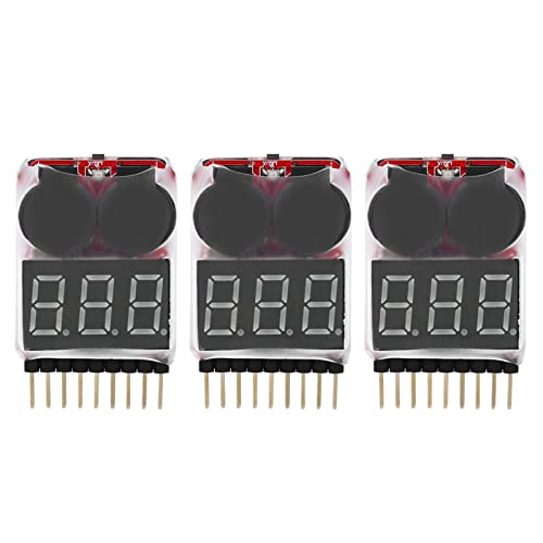 Lipo Battery Voltage Tester Low Voltage Alarm Buzzer Checker 2 in 1 RC Accessory for 1 8S Lipo Li ion LiMn Li Fe Batteries Plastic Shell Durable 3Pcs Set