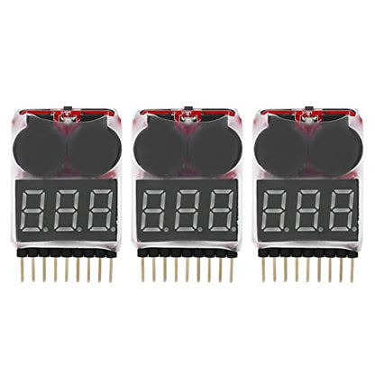 Lipo Battery Voltage Tester Low Voltage Alarm Buzzer Checker 2 in 1 RC Accessory for 1 8S Lipo Li ion LiMn Li Fe Batteries Plastic Shell Durable 3Pcs Set