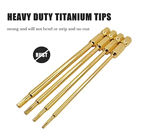 S2 Steel Titanium RC Hex Bit Set 1.5 2.0 2.5 3.0mm for Power Drill | Hex Head Allen Wrench Hexagon Screwdriver Tool Kit 1/4" Hex Shank 3.9" Long for Screwgun/Power Drill RC Repair Working