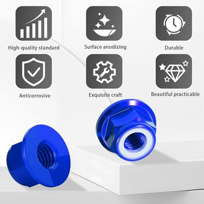 12Pcs M4 Flange Nuts Aluminum, M4-0.7mm Hex Flange Nylon Insert Lock Nuts for 1/10 Scale RC Car Traxxas Slash 4x4 2WD Stampede VXL Rustler VXL HPI Redcat Axial Racing Truck Buggy Crawler Wheels Blue - color: Blue, size: 12Pcs