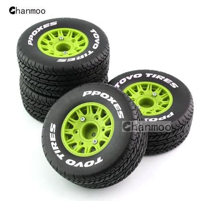 1/10 RC Short Course Truck Tires And Wheels With 12mm 14mm 17mm Hex 113mm 1/8 Rubber Tyres For 1/8 or 1/10 Scale On Road Car HSP Sonic 94102 GT PTG-2 Tamiya TT02 RC Racing Car 4PCS (Green A) - color: Green A