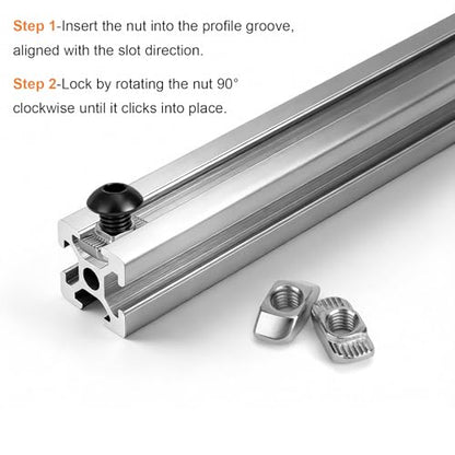 60pcs M8 T-Nut Screw Kit for 4040/4080 Series Aluminum Extrusion | 30 T-nuts+30 black hex socket screws(M8×12/16/20mm). For 3D printers, CNC, laser engravers - size: 60pcs M8 T-Nut Kit