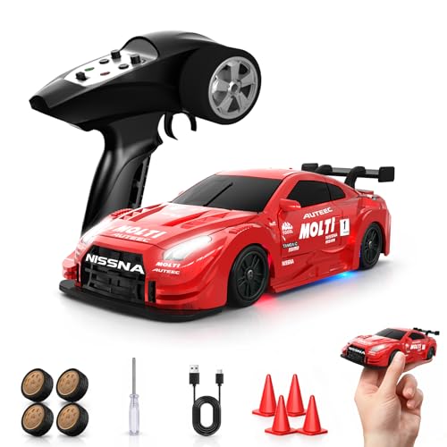 1/43 Mini RC Drift Car with Gyro, 2.4GHz Full Proportional RC Car, 20KM/H Professional High Speed Remote Control Car with Lights, Desktop Drift Car Racing Toy Gifts to Adults Kids Boys - color: Red