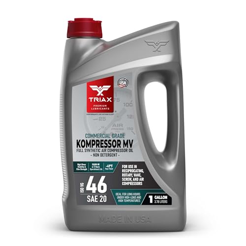 TRIAX Kompressor ISO 46 SAE 20, Full Synthetic, Multi-Vis Air Compressor Oil | for Rotary, Vane, Screw, and Reciprocal | Commercial Grade | High Temp | Non-Detergent (1 Gallon) - size: 1 Gallon
