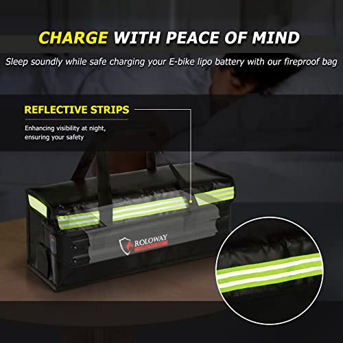 Lipo Battery Bag (20 x 5 x 7.5 inch), Large Fireproof Lipo Ebike Bag with Comfortable Handle, Reflective Strip
