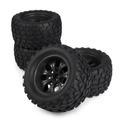Hosim 70 * 125 mm RC Tires, All Terrain Soft Tire Mounted on 12mm Hex Wheels (Set of 4) for 1/10 RC Cars (Black Wheel hub) - color: Black