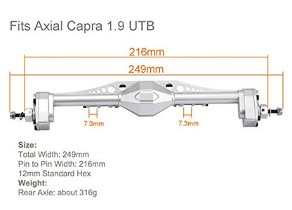Aluminum Alloy Rear Portal Axle for Capra 1.9 UTB AXI03004 1/10 RC Crawler Car Upgrades (Silver) - color: Silver