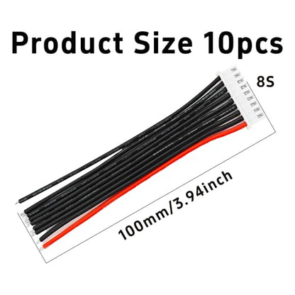 10PCS JST-XH 8S Balance Extension Cable, 3.9" 22AWG Silicone Lead Wire for LiPo Battery Charger, RC Balance Plug Connector Adapter - size: 8S