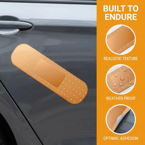 2PCS Car Bandaid Sticker, Large Bumper Decal for Sedan SUV Truck | Waterproof Vinyl Bandage Decals, Funny Car Decorative Sticker, Scratch & Dent Covering for Vehicle Window (Beige)